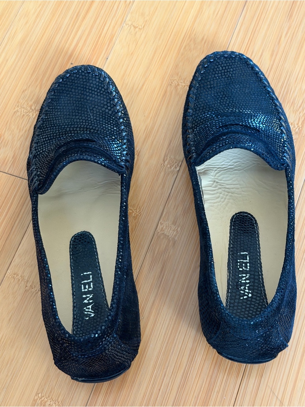 Vaneli Black Shimmer Snake-Embossed Leather Loafers